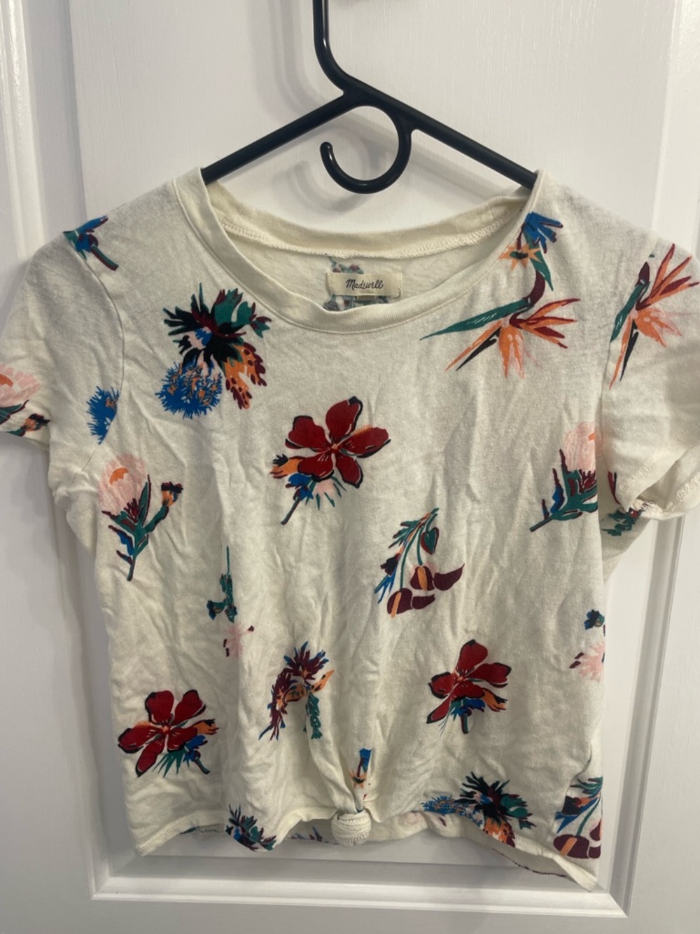 Madewell Cream Floral Knot Tee with Multi-Color Blooms